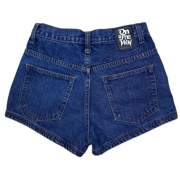 On The Way Denim Jean Shortie Shorts Women's Medium Blue High Waisted Zip Fly - Picture 6 of 10
